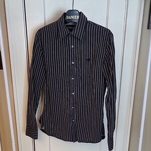 Men's Black Pinstriped Button-Up Shirt